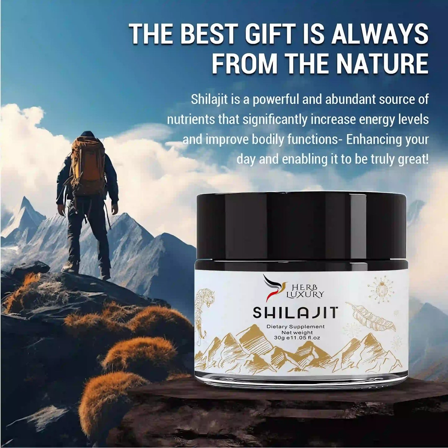 HerbLuxury Pure Himalayan Shilajit Resin – Natural Energy, Vitality & Immune Support (30g)